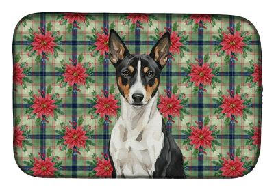 Black and White Basenji Christmas PoinsettIas Dish Drying Mat Absorbent Dish Drying Mat Pad for Kitchen Counter Dish Drainer Mat for Countertop